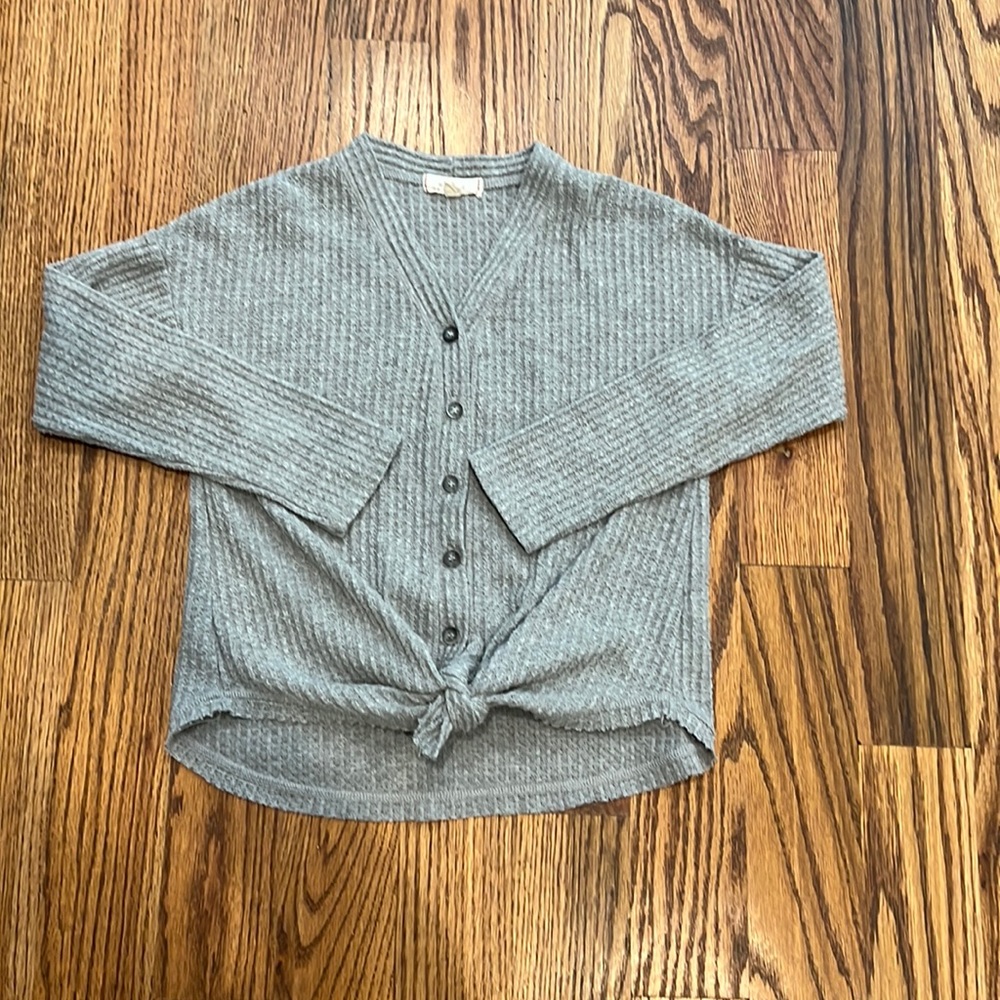 Walking on Sunshine waffle knit tie up cardigan